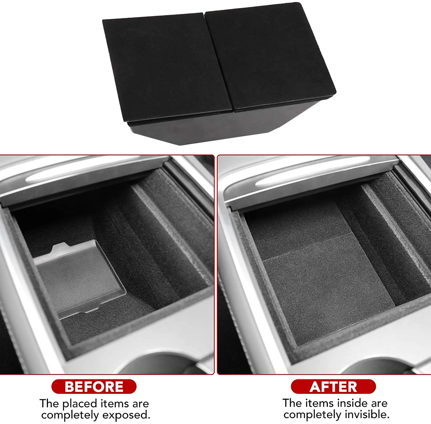 Tesla Model 3, Y Center Console Organizer Storage Box, W/ Flocking - Image 2