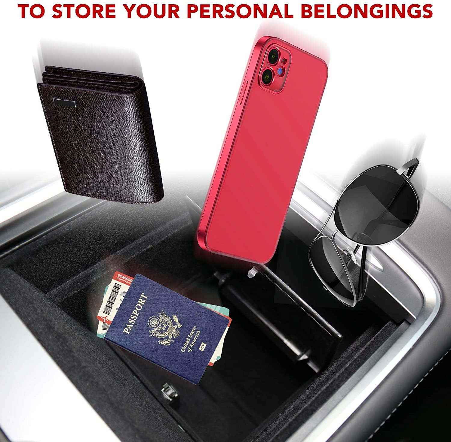 Tesla Model 3, Y Center Console Organizer Storage Box, W/ Flocking - Image 6