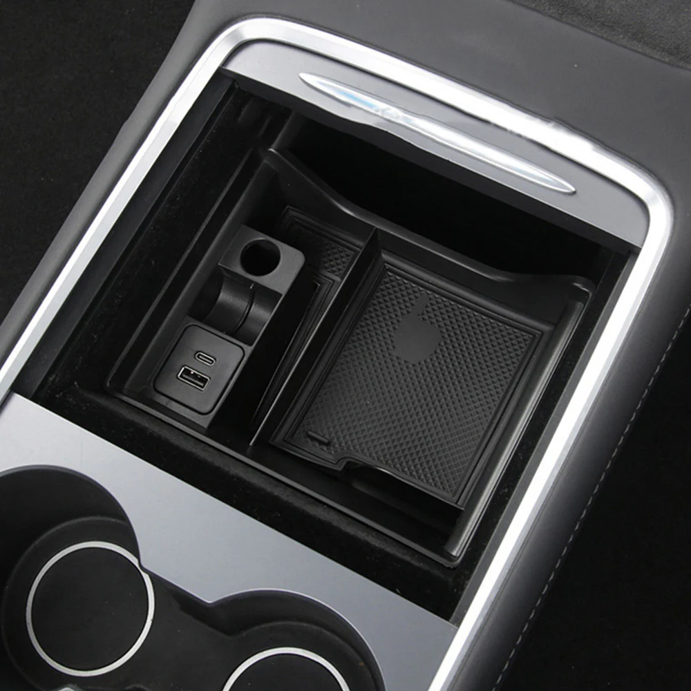Tesla Model 3, Y Center Console Storage Box with USB & Cup Holder - Image 2