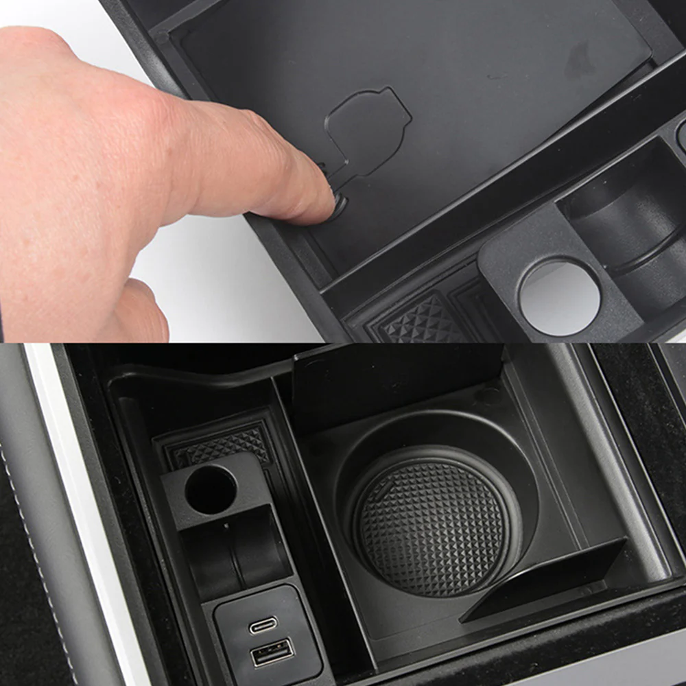 Tesla Model 3, Y Center Console Storage Box with USB & Cup Holder - Image 3