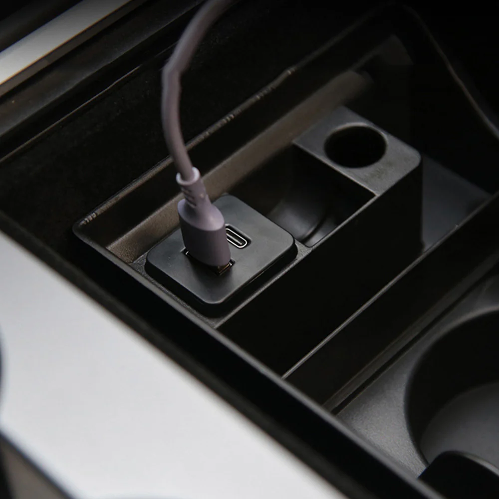 Tesla Model 3, Y Center Console Storage Box with USB & Cup Holder - Image 4