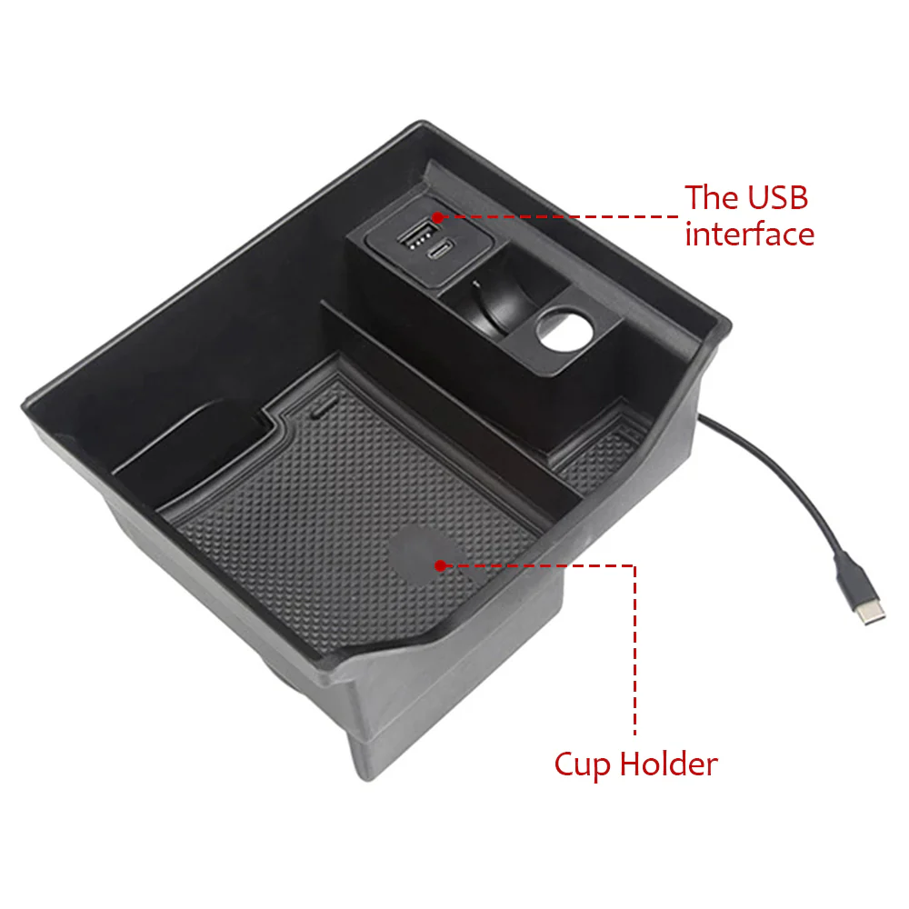 Tesla Model 3, Y Center Console Storage Box with USB & Cup Holder - Image 6
