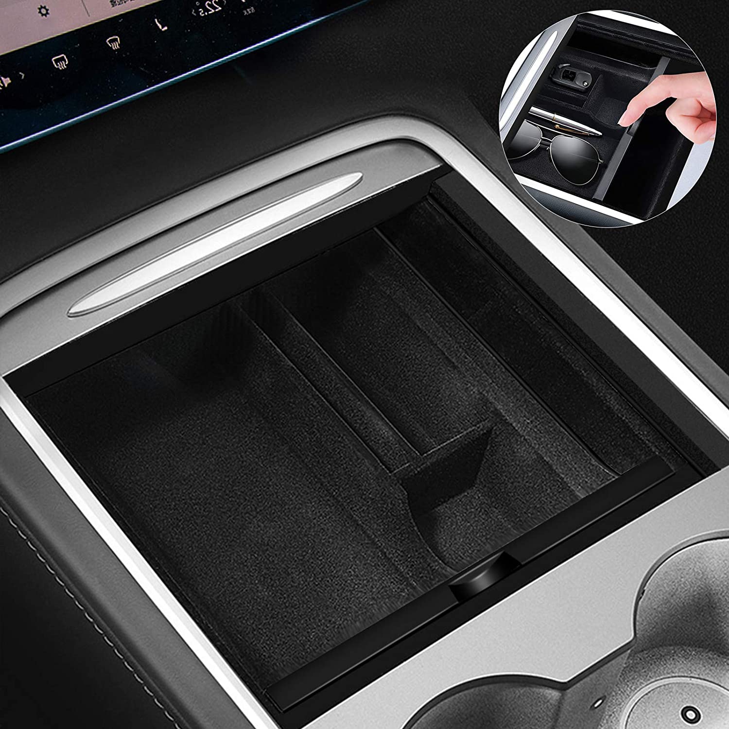 Tesla Model 3, Y, Center Storage Console Tray Organizer with Flocking