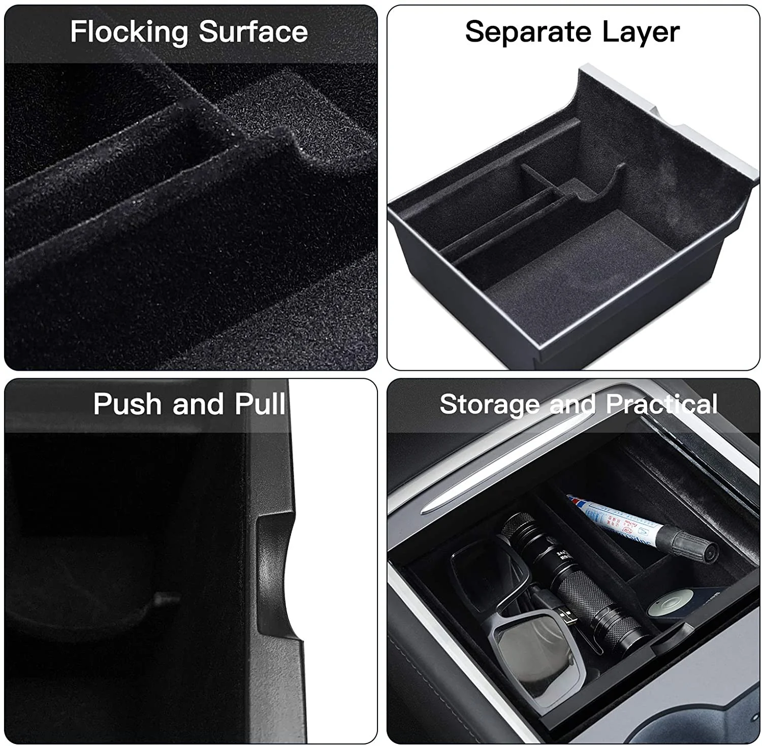 Tesla Model 3, Y, Center Storage Console Tray Organizer with Flocking - Image 3