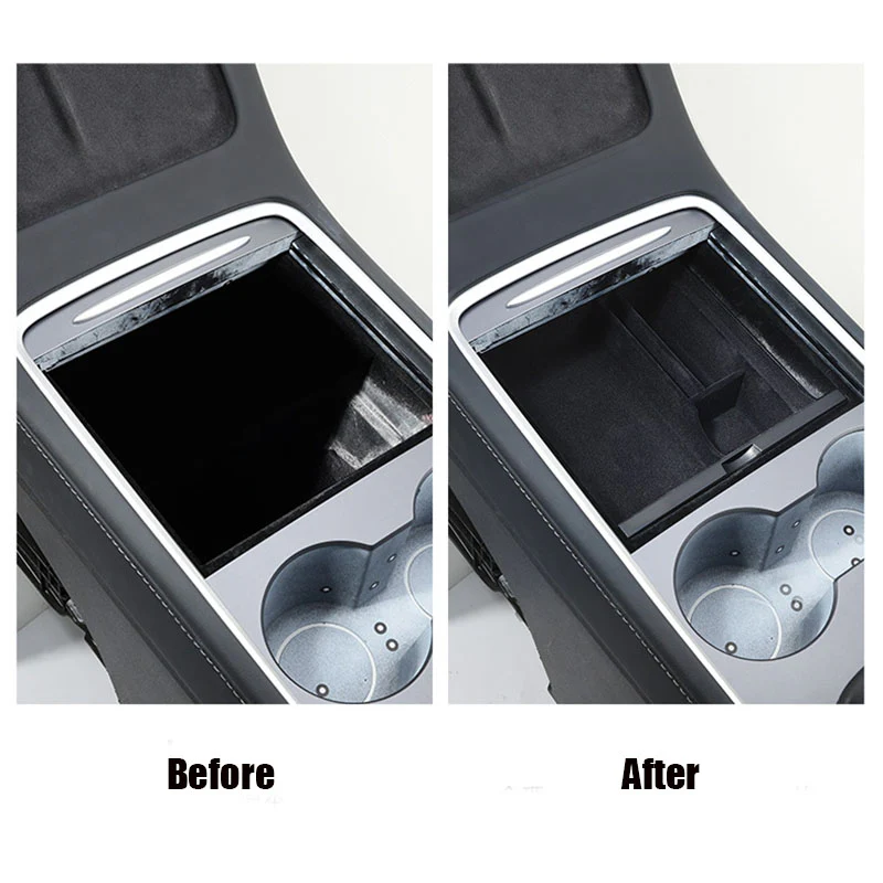 Tesla Model 3, Y, Center Storage Console Tray Organizer with Flocking - Image 6