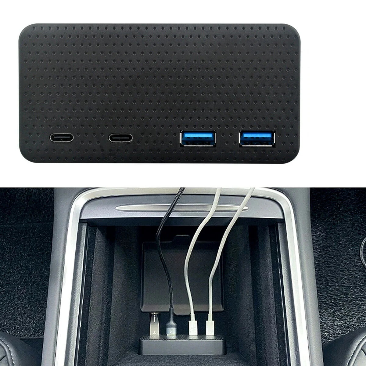 Tesla Model 3, Y, Cybertruck USB Hub 4-in-1 Console Docking Station, Fast Charger - Image 3