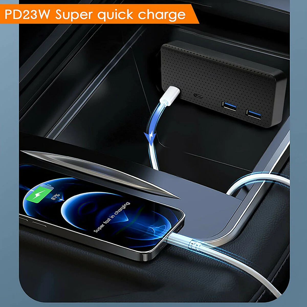Tesla Model 3, Y, Cybertruck USB Hub 4-in-1 Console Docking Station, Fast Charger - Image 4