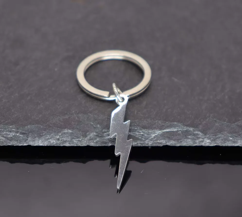EV Key Chain, Lightning Bolt, Stainless Steel