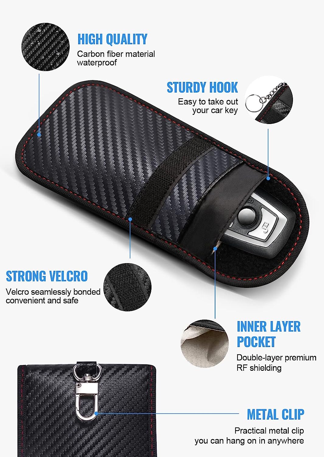 Fiat 500E Key Fob Anti-Theft Shielding Faraday Bag, Pair - Image 2