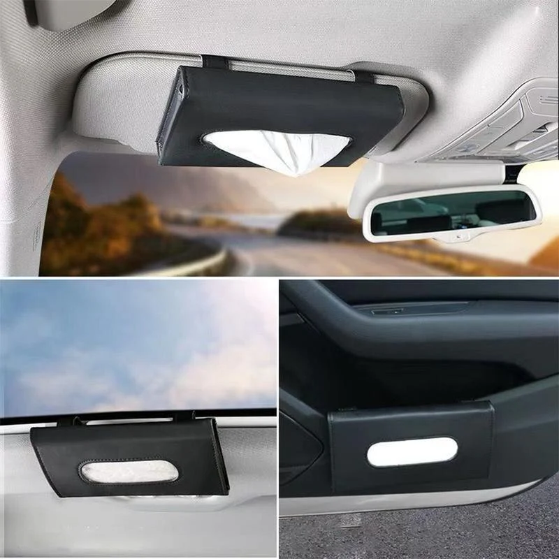 Fiat 500E Sun Visor Tissue Storage Box, PU Leather, Black - Image 4