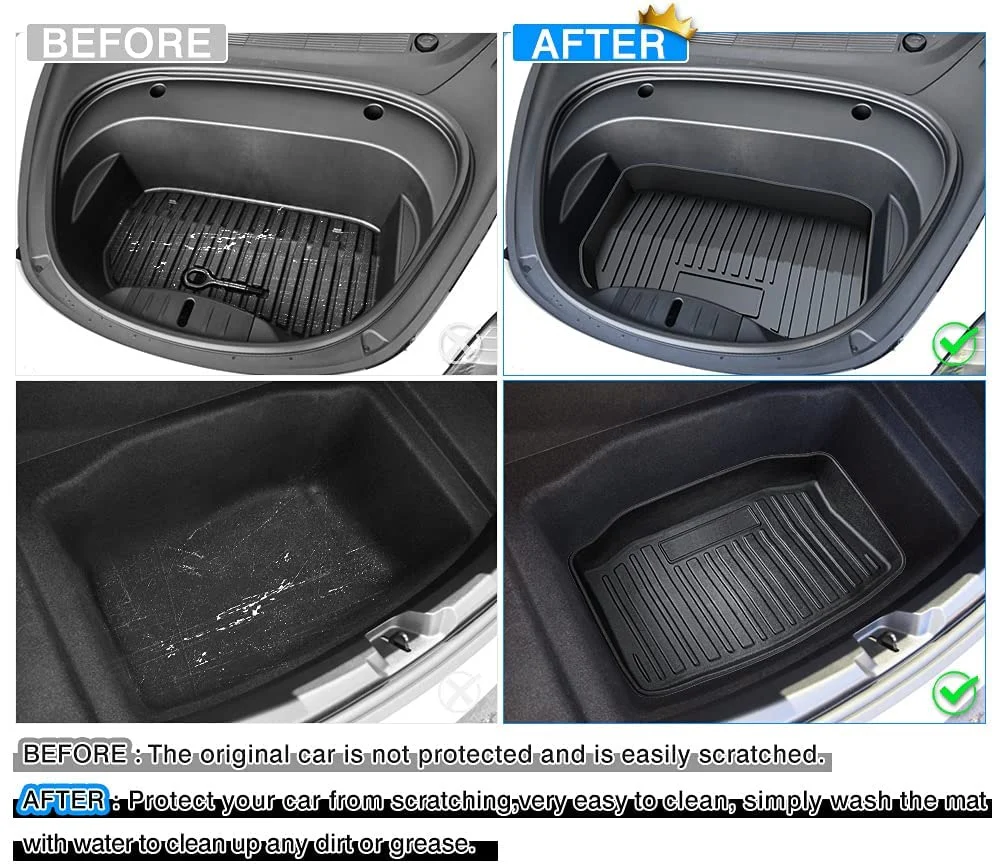 Tesla Model 3 Front & Rear Frunk Trunk Mats All Weather Cargo Liner, 2021-2023 - Image 2