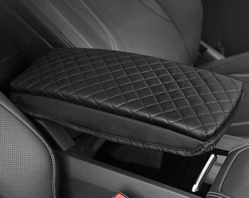 Mustang Mach-E PU Leather Padded Diamond Pattern Center Console Cushion Armrest Cover, Black - Image 2