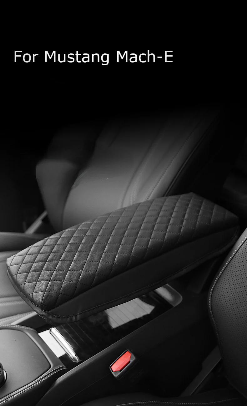 Mustang Mach-E PU Leather Padded Diamond Pattern Center Console Cushion Armrest Cover, Black - Image 4