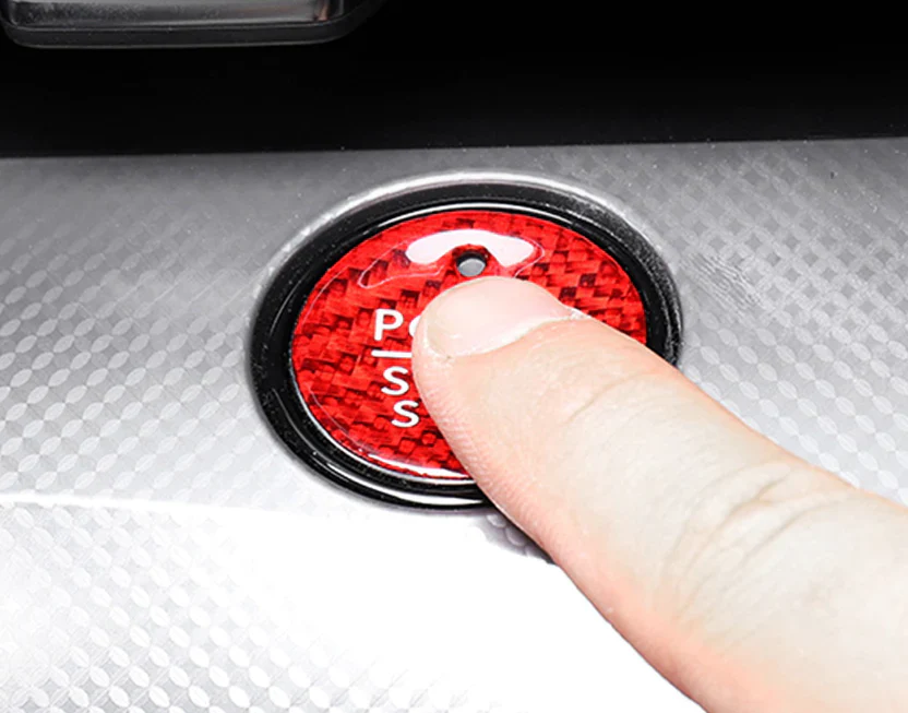 Mustang Mach-E Red Carbon Fiber Push Start Stop Button Cover, 2021-2024 - Image 3