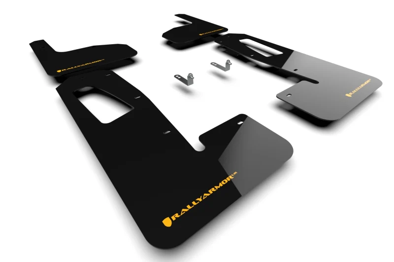 Mud Flap Set, Rally Armor Black W/ Tangerine Logo for Rivian R1T, 2022-2025