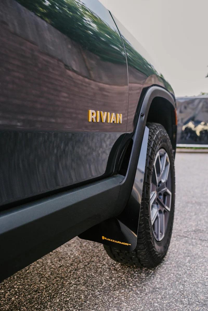 Mud Flap Set, Rally Armor Black W/ Tangerine Logo for Rivian R1T, 2022-2025 - Image 5