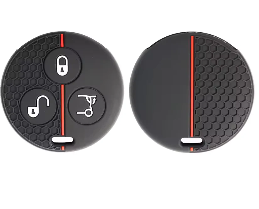 Smart Car Fortwo 3 Button Key Silicone Protector Case Holder, Black / Red