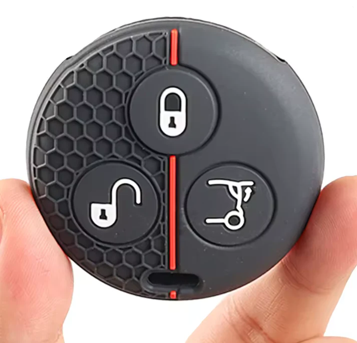 Smart Car Fortwo 3 Button Key Silicone Protector Case Holder, Black / Red - Image 2
