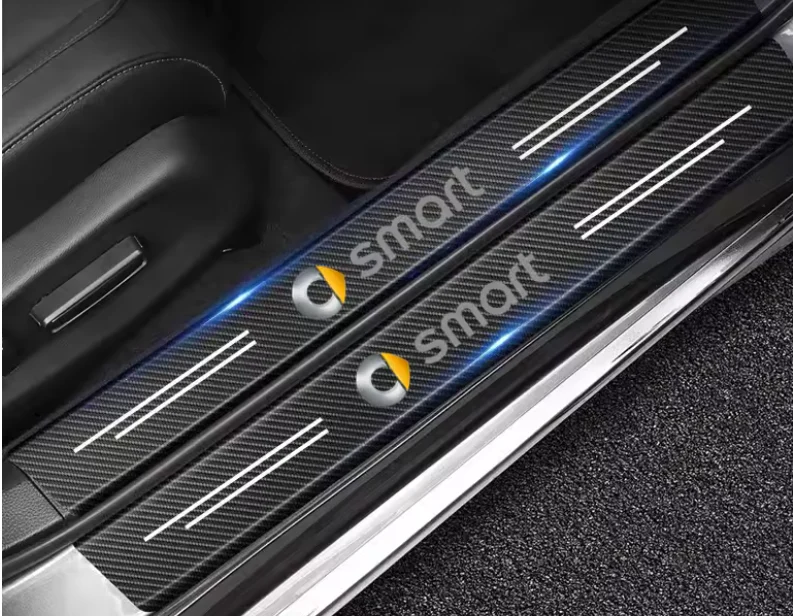 Smart Car Fortwo Door Sill & Rear Bumper, Trunk Protector Decals, Black Carbon Fiber. 5 pc Set - Image 2