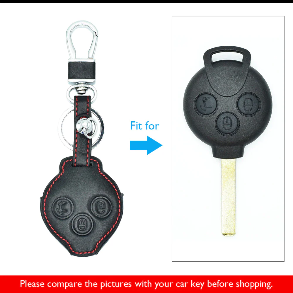 Smart Car Fortwo, Forfour Leather Key Fob Case Cover, 3-Button, Black - Image 2