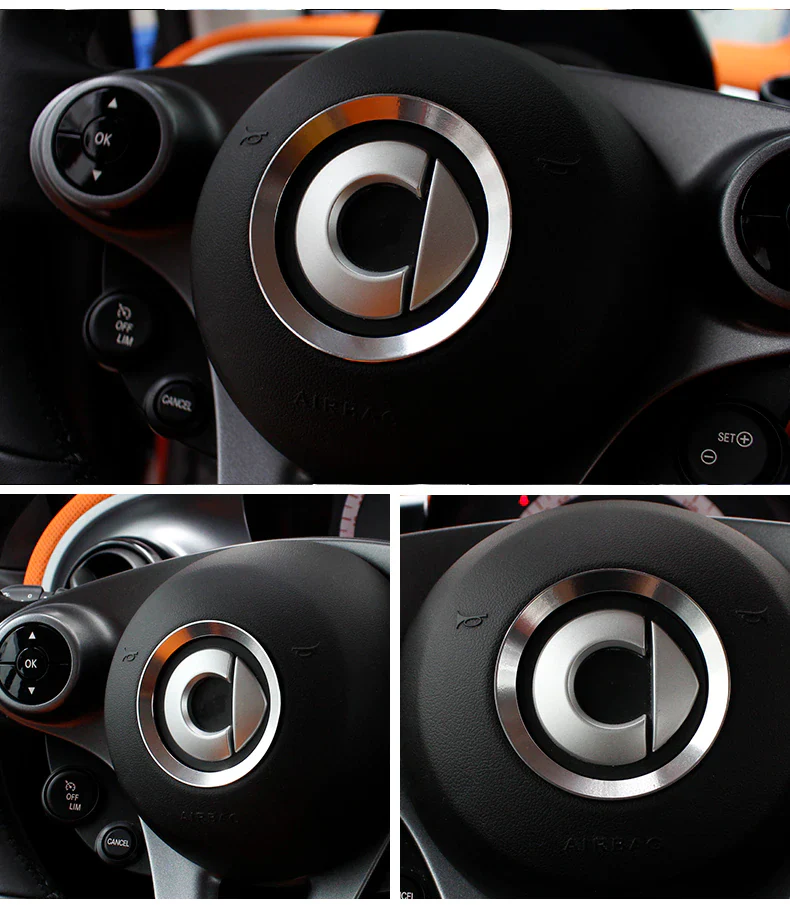 Smart Car Fortwo, Forfour Steering Wheel Emblem Trim Ring, Stainless Steel, 2015-2019 - Image 3