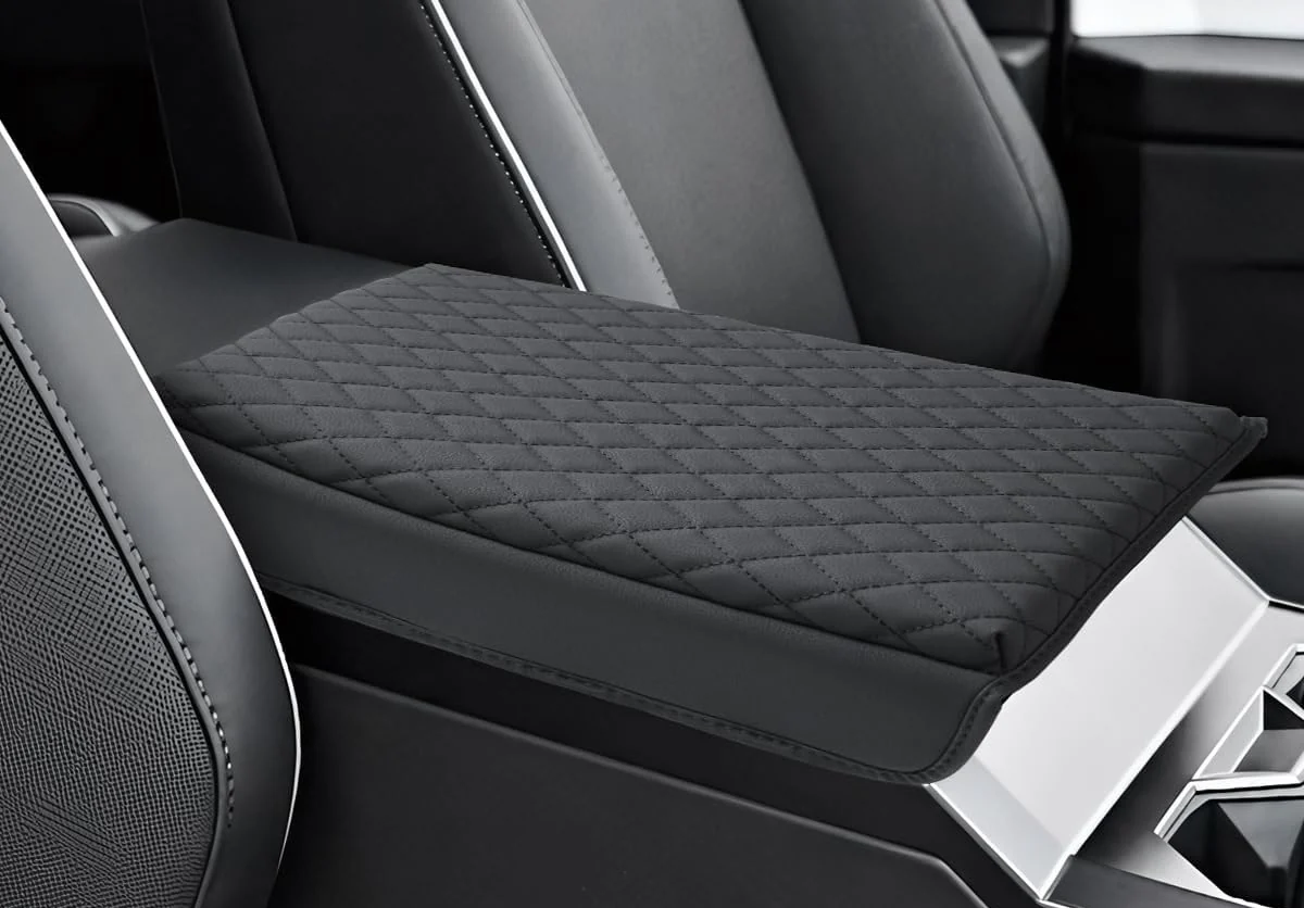Tesla Cybertruck Leather Padded Diamond Pattern Console Cushion Armrest Cover, Black, 2023-2024 - Image 3