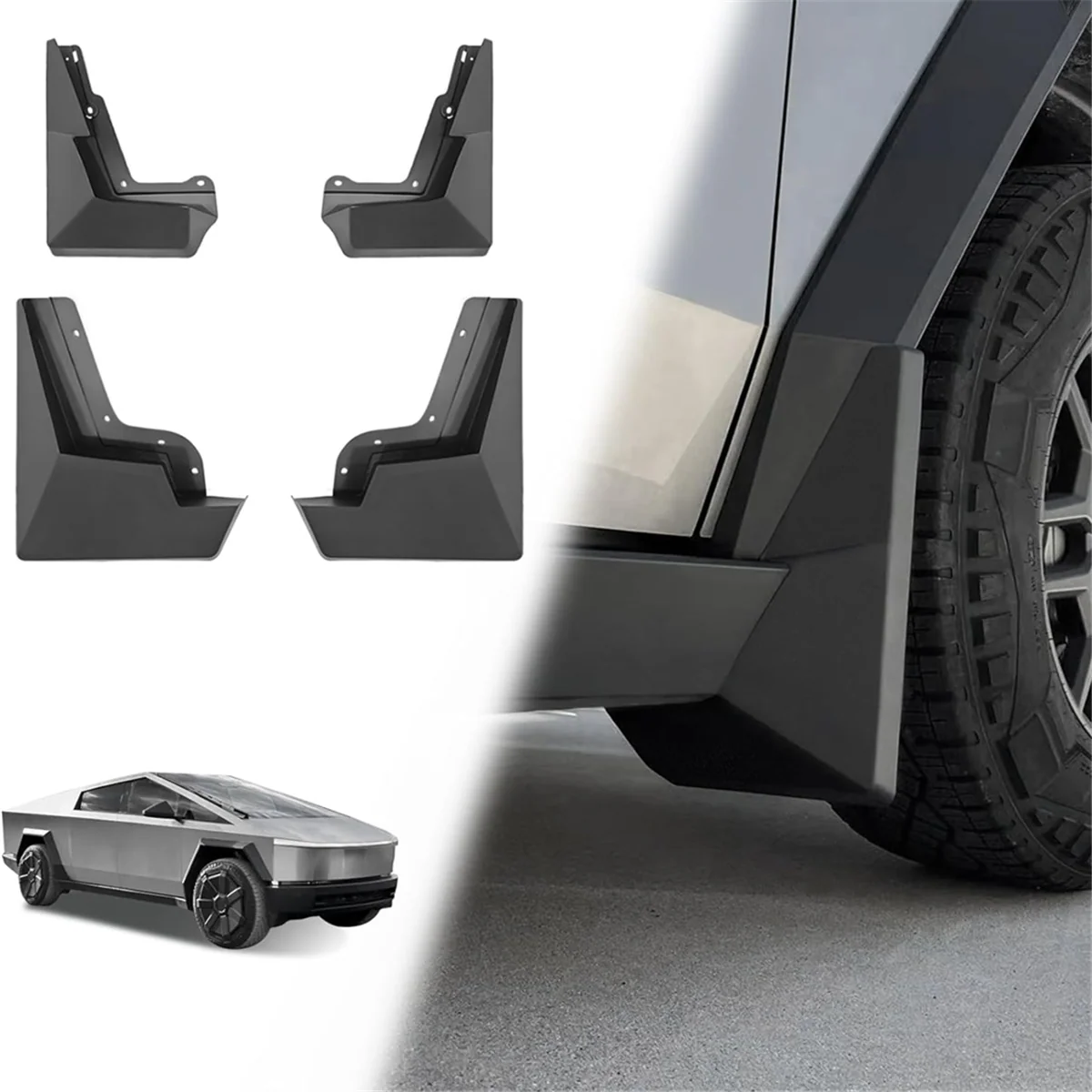 Tesla Cybertruck Mud Flaps, No-Hole, ABS, 4-Piece Set, 2023-2024 - Image 2