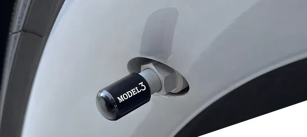 Tesla Model 3, Black Valve Stem Caps, Aluminum, 2017-2025 - Image 2