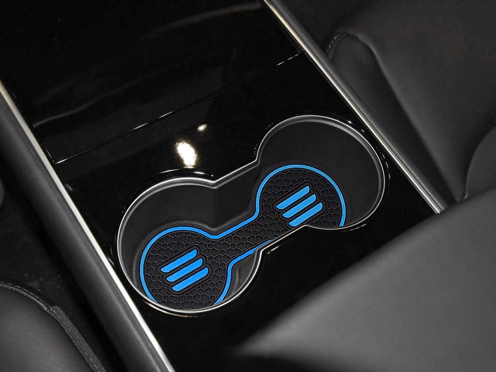 Tesla Model 3 Cup Holder Coaster Inserts, 3 Pcs Set, Blue, 2017-2020 - Image 2