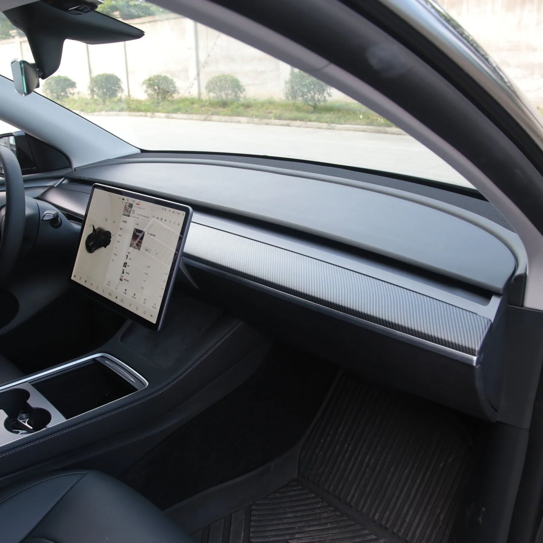 Tesla Model 3 Dashboard Cap Cover, One-Piece, ABS, Matte Carbon Fiber, 2017-2020 - Image 3