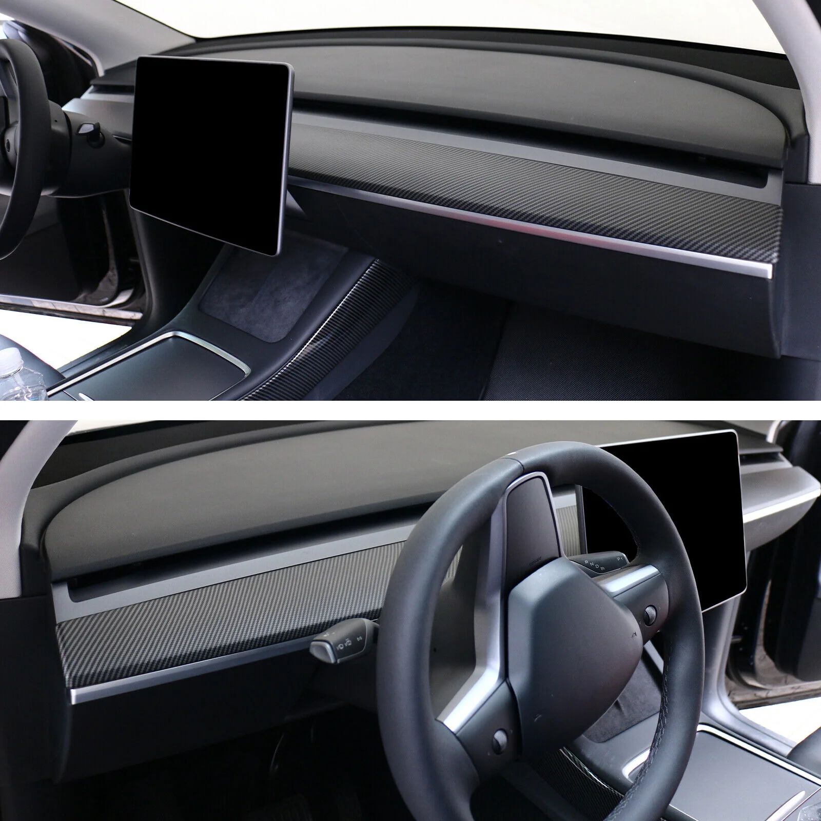 Tesla Model 3 Dashboard Cap Cover, One-Piece, ABS, Matte Carbon Fiber, 2017-2020 - Image 4