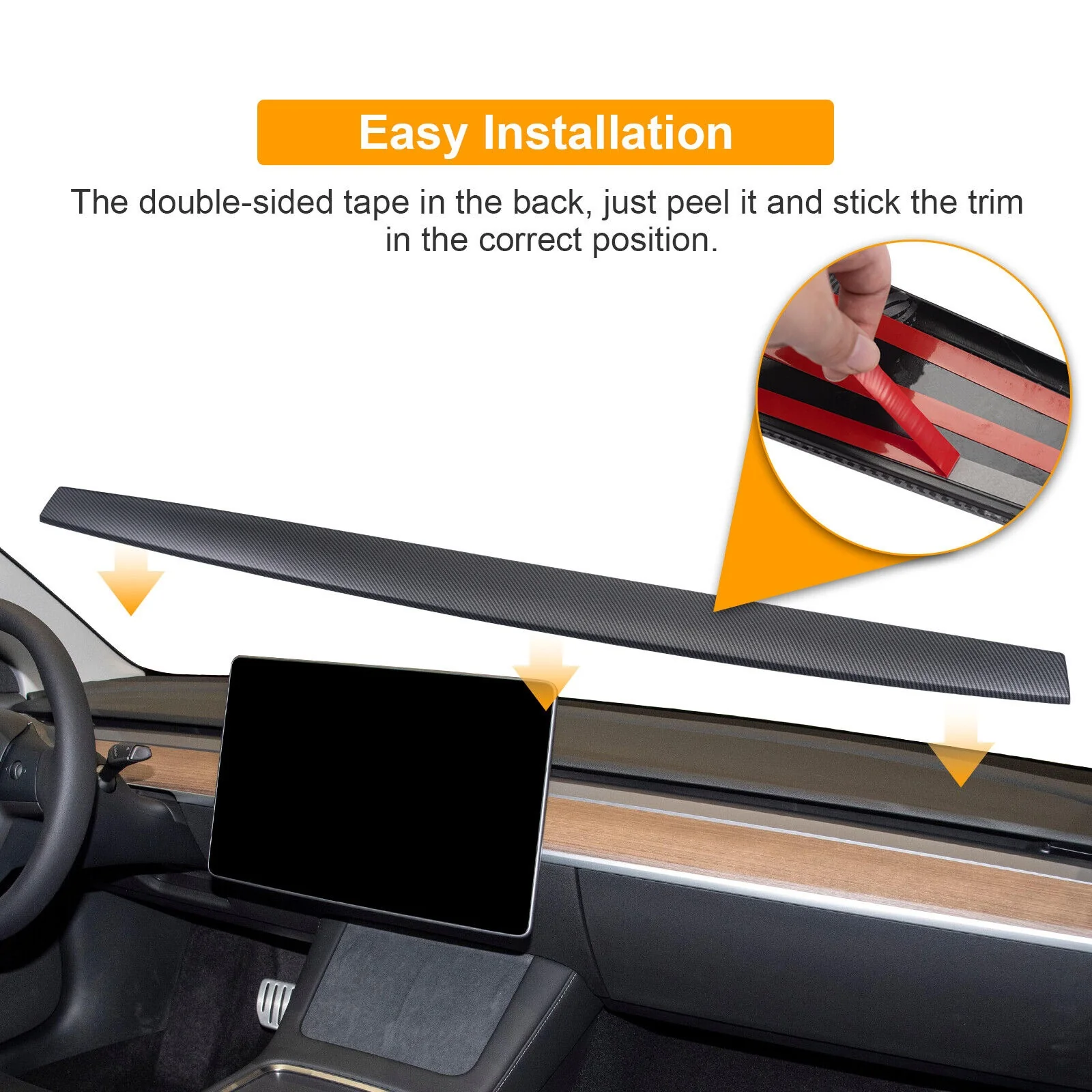 Tesla Model 3 Dashboard Cap Cover, One-Piece, ABS, Matte Carbon Fiber, 2017-2020 - Image 5