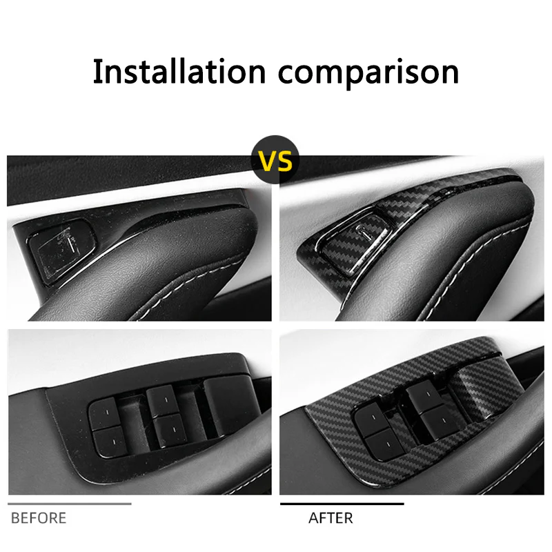 Tesla Model 3 Door Lock Window Switch Cover Kit, Matte Carbon Fiber, 2017-2020 - Image 2