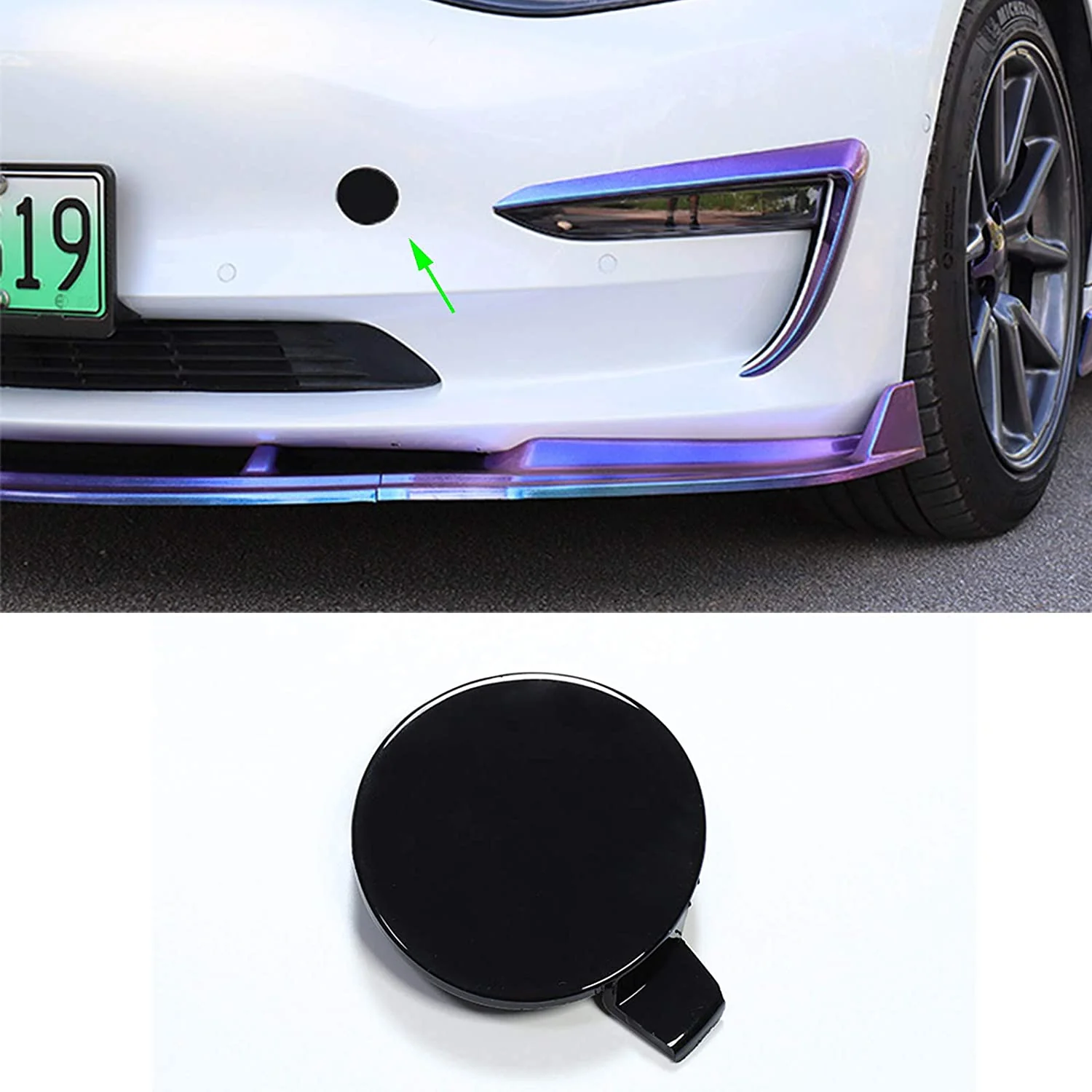 Tesla Model 3 Front Bumper Tow Hook Cover Cap, Black