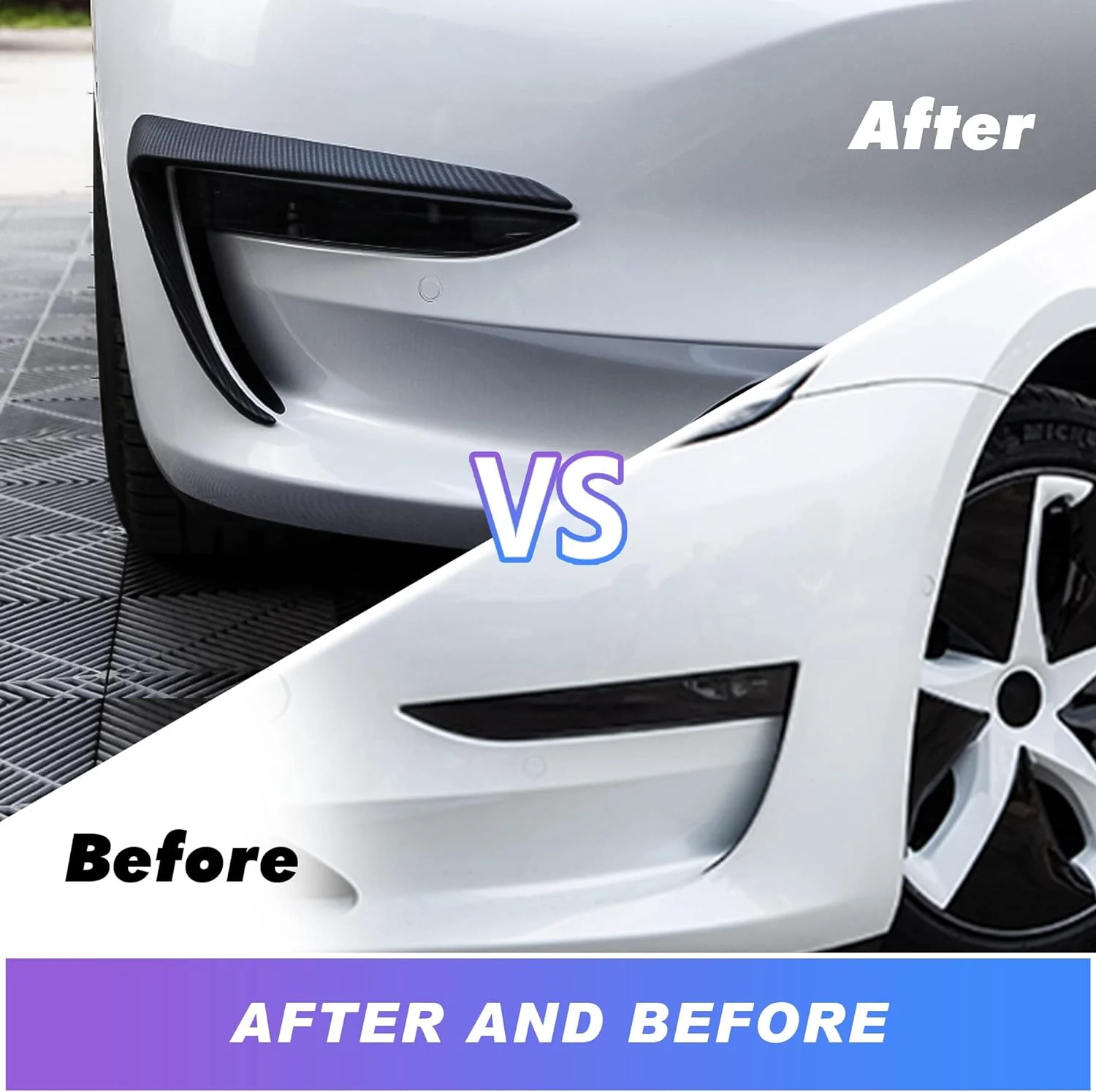 Tesla Model 3 Front Fog Light Trim Spoiler Light Cover Eyebrow Covers, Matte Carbon Fiber, 2017-2023 - Image 5
