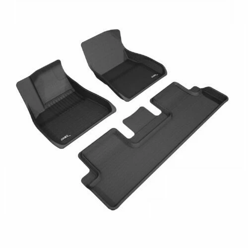 Tesla Model 3 Front & Rear Floor Mats, 3D MAXpider KAGU, Black, 2020-2023