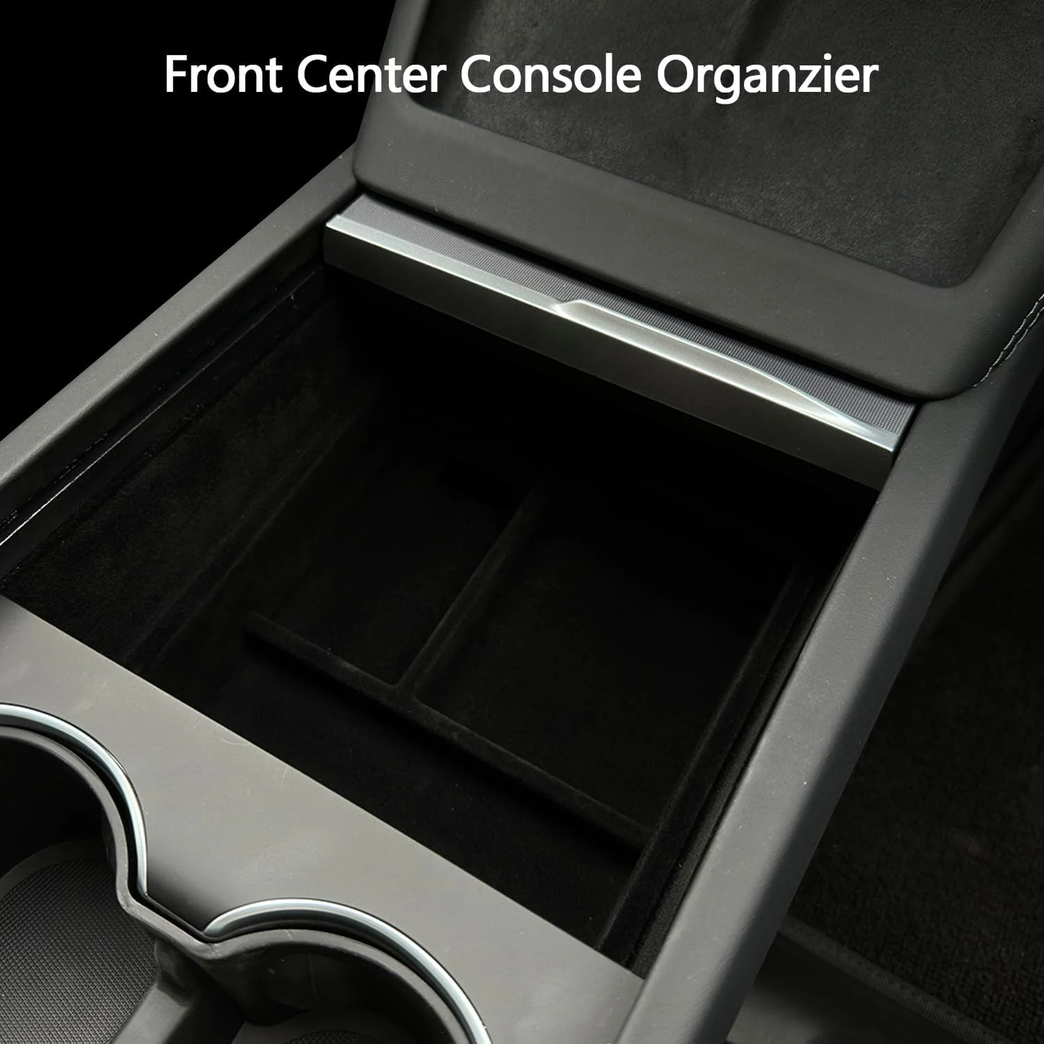 Tesla Model 3 Highland Front Center Console Organizer Tray, Flocked W/ Data Cable Hole, 2024-2026 - Image 4