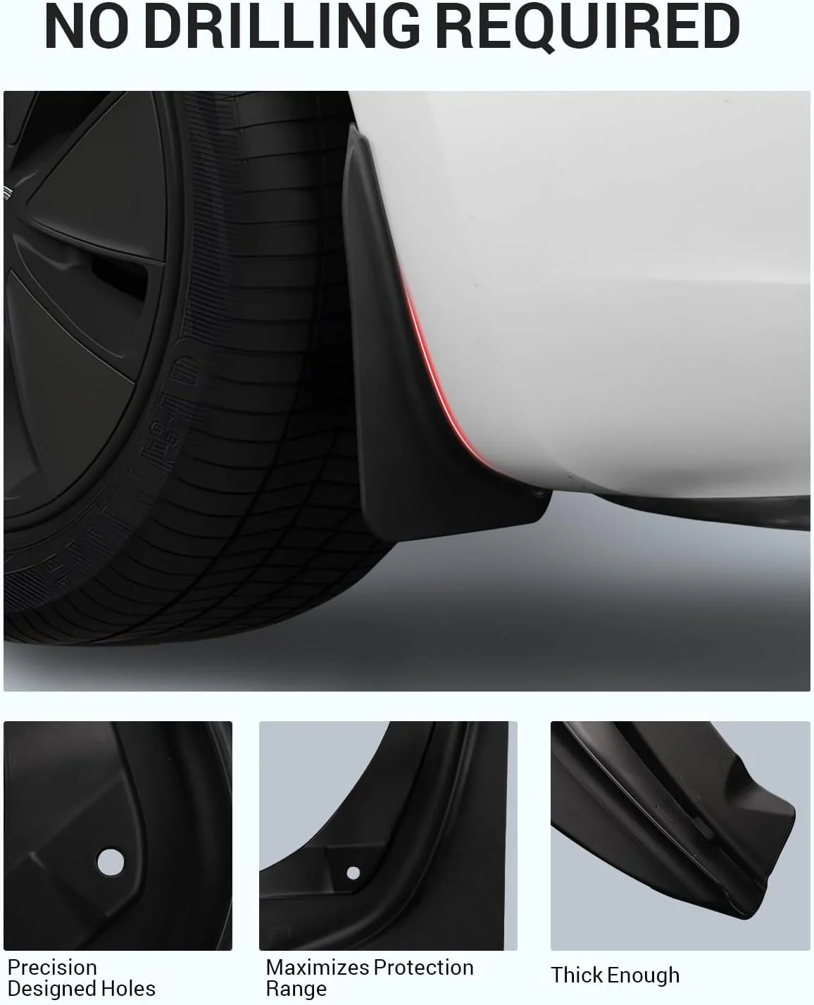 Tesla Model 3 Highland Mud Flaps, No-Hole, ABS, 4-Piece Set, 2024-2026 - Image 3
