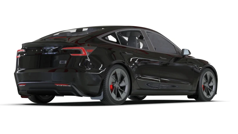 Tesla Model 3 Mud Flap Set, Rally Armor, Black, W/ Dark Grey Logo, 2024-2025 Highland - Image 2