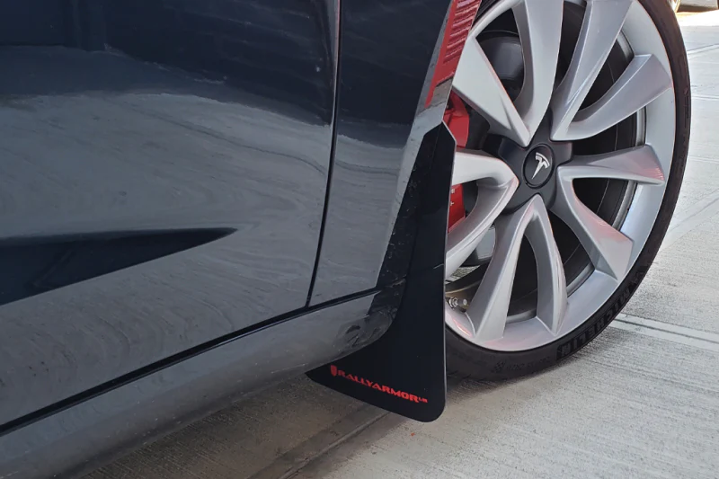 Tesla Model 3 Mud Flap Set, Rally Armor White Logo, 2017-2023 - Image 2