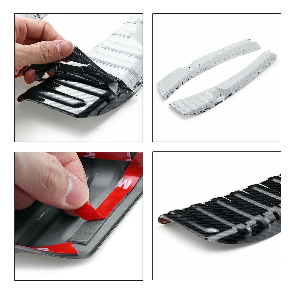 Tesla Model 3 Rear Bumper Edge Cover Guard Protector Scuff Plates, Stainless Steel Carbon Fiber, 2017-2023 - Image 2