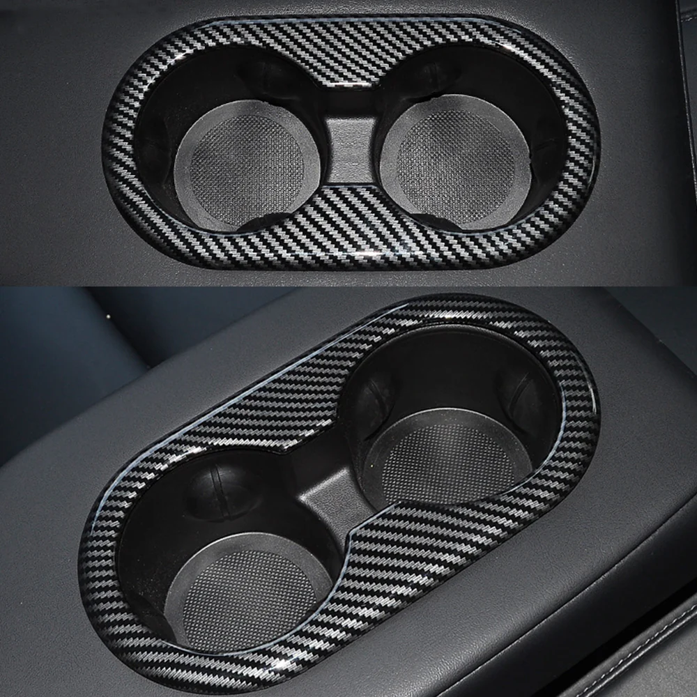 Tesla Model 3 Rear Cup Holder Carbon Fiber Trim Cover, 2017-2023