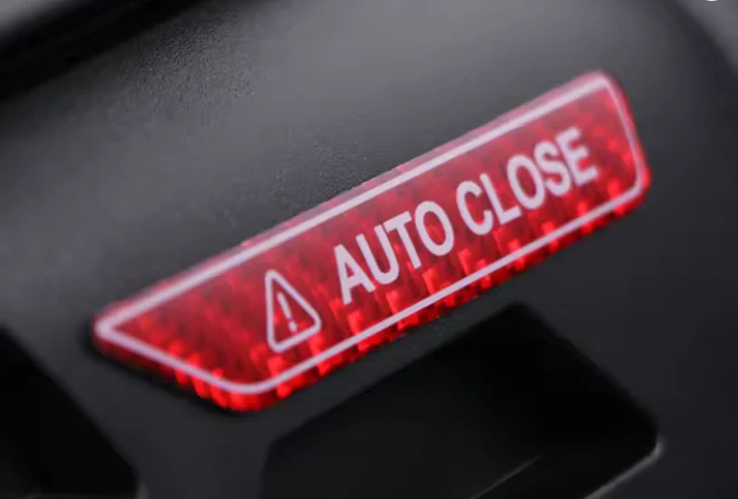 Tesla Model 3, S, X, Y Charging Port Auto Close Reminder Sticker, Red Carbon Fiber - Image 2
