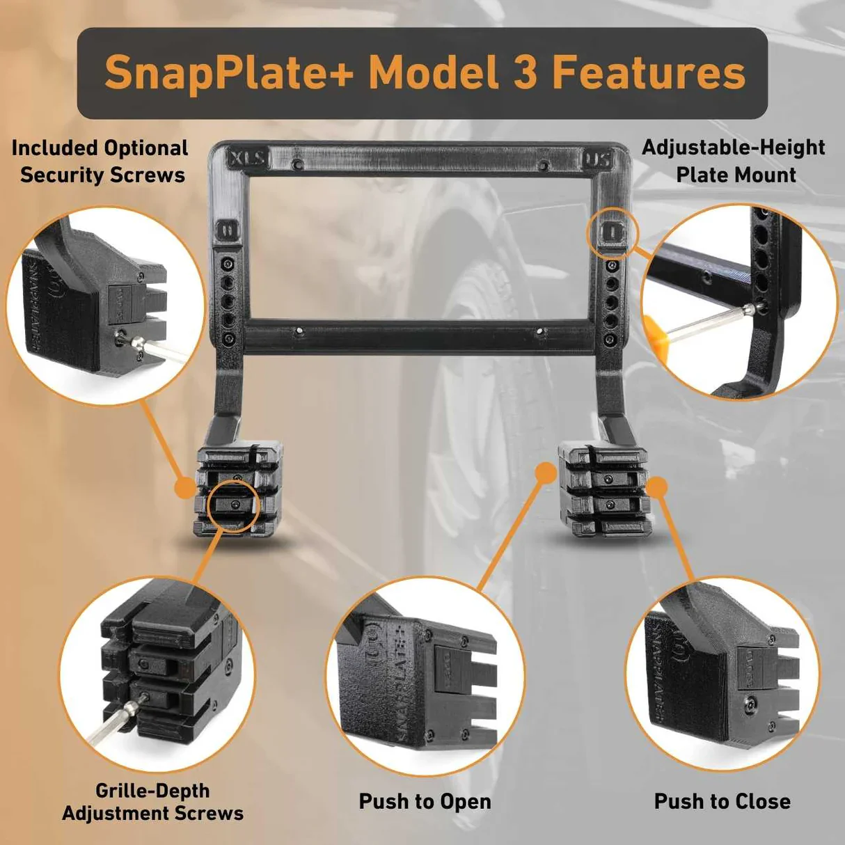 Tesla Model 3 SNAPPLATE Front License Plate Mount, Removable, 2026 Highland Refresh Standard, Premium - Image 2