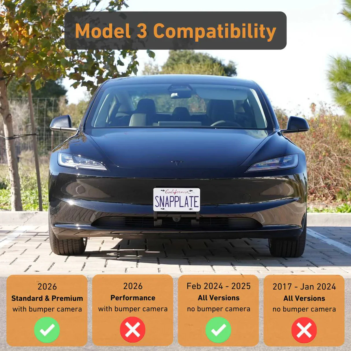Tesla Model 3 SNAPPLATE Front License Plate Mount, Removable, 2026 Highland Refresh Standard, Premium - Image 6