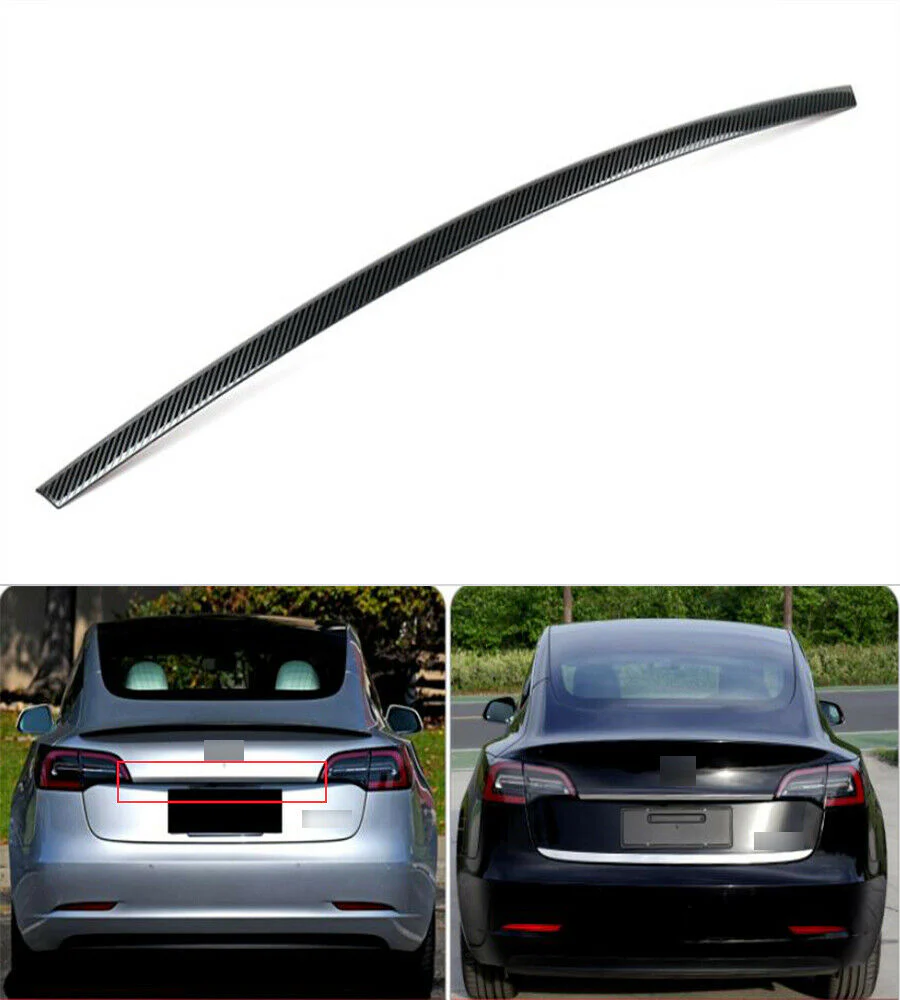 Tesla Model 3 Stainless Rear Upper Rear Trunk Lid Cover Trim Strip, Carbon Fiber, 2017-2023