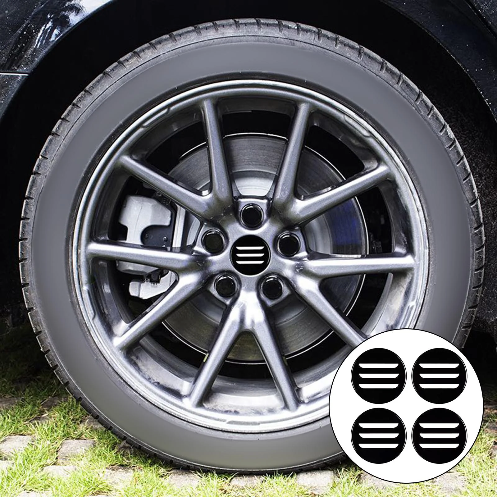 Tesla Model 3 Wheel Cap Kit, White Stripes, Matte Black Lug Cap Covers, 2017-2023 - Image 2