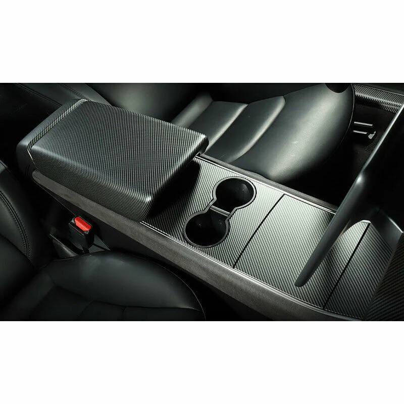 Tesla Model 3, Y Center Console Armrest Cover, ABS, Matte Carbon Fiber - Image 4