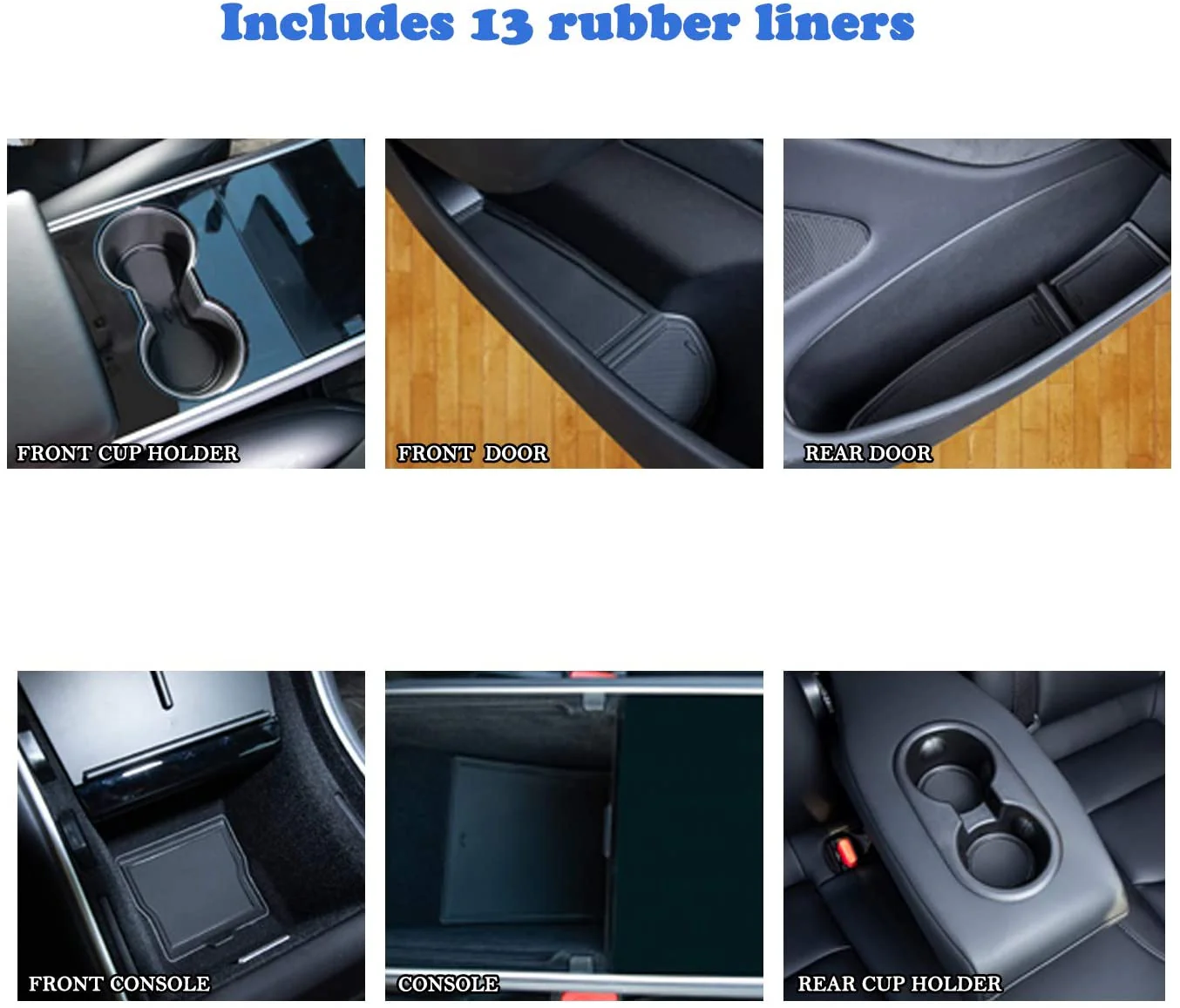 Tesla Model 3, Y Center Console, Door Cup Mat Liner Set , Black, Complete Set, 2017-2020 - Image 8