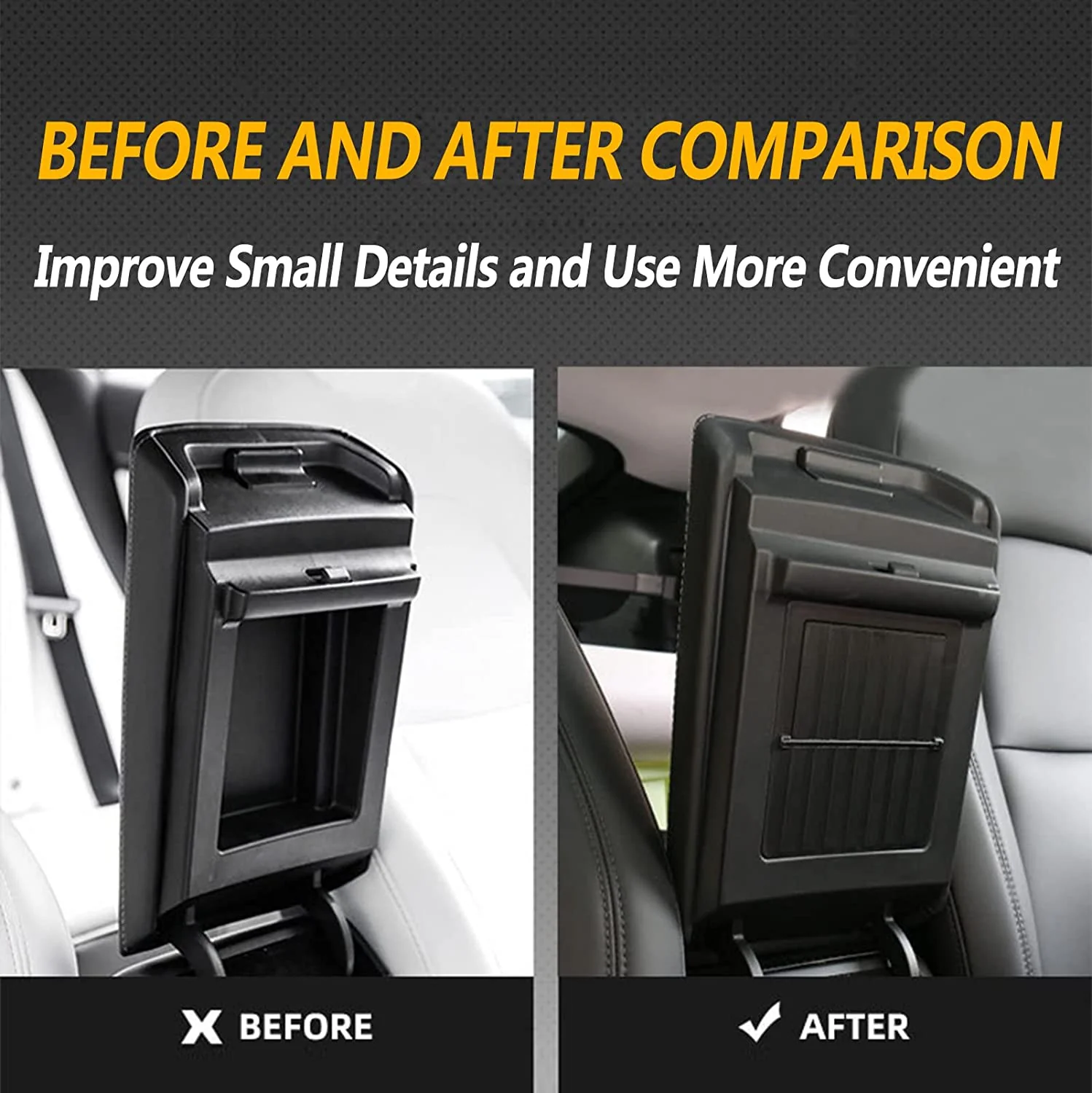 Tesla Model 3, Y, Center Console Organizer Armrest Hidden Storage Box, Black - Image 2